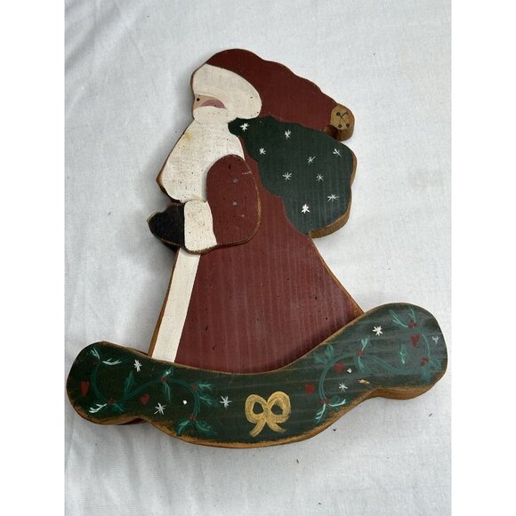 Handmade Handpainted Wooden Double Sided Rocking Santa 10.25" Tall  Holiday Gift - Picture 1 of 7